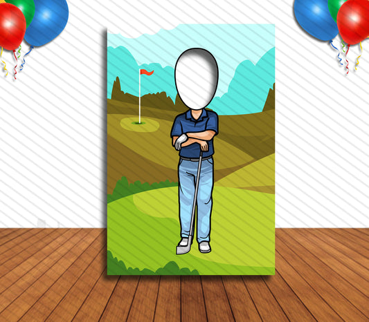 Golf Theme Face Cutout, 24x36" Photo Stand-in, Sports Theme Party Selfie Photo Prop