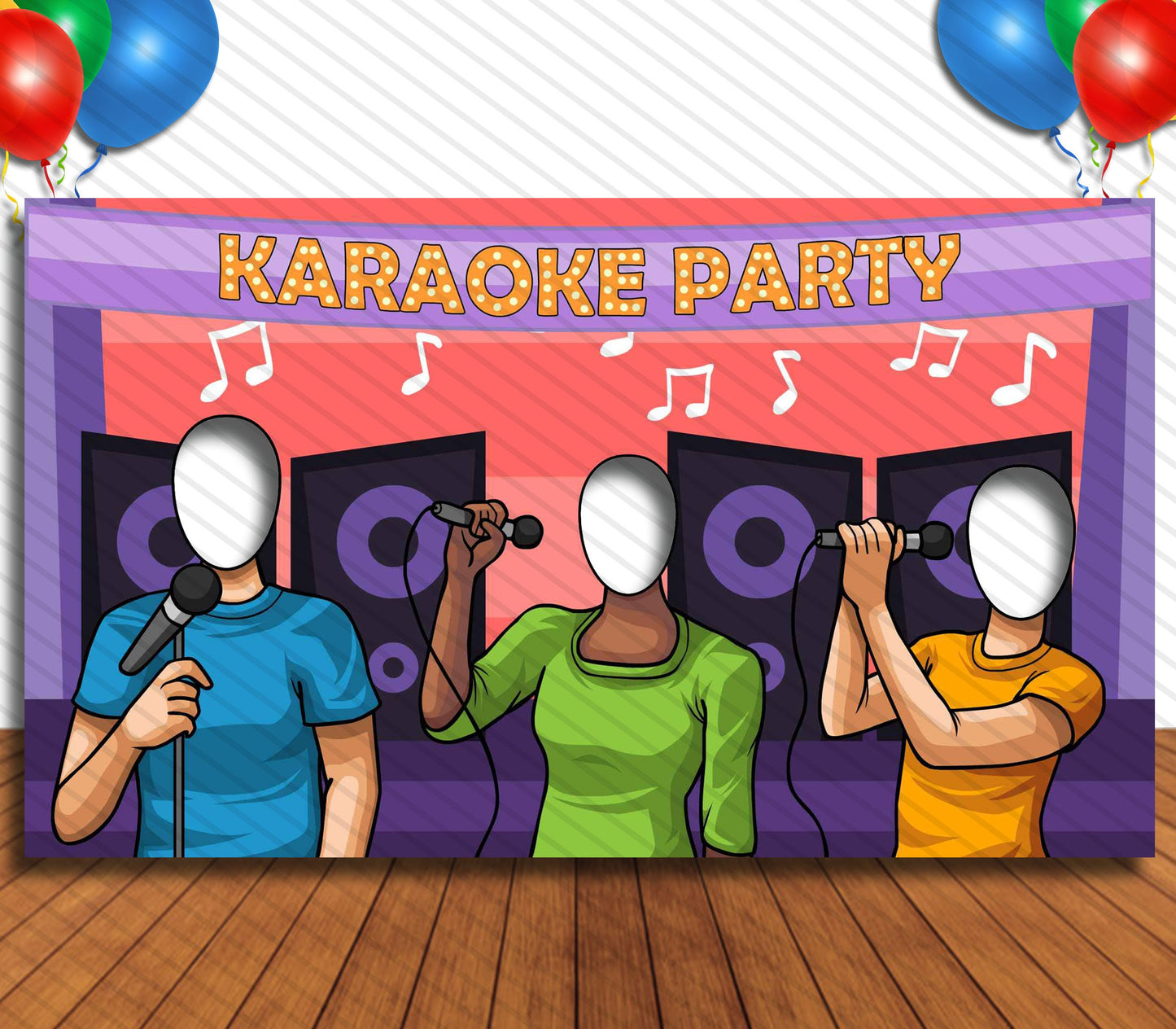 Karaoke Party Theme Face Cutout, 42x72" Photo Stand-in, Party Selfie Photo Prop