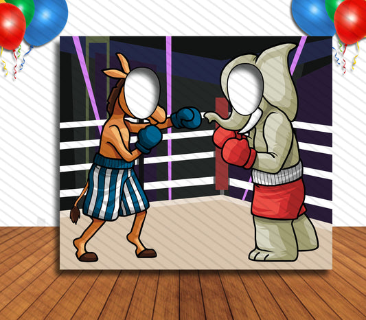 Donkey and Elephant Boxing Theme Face Cutout, 36x42" Photo Stand-in, Party Selfie Photo Prop