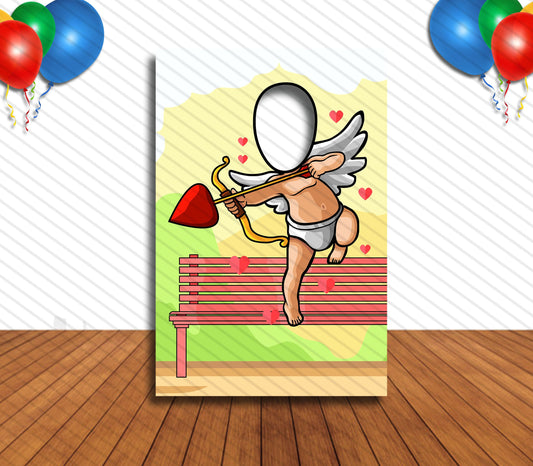 Cupid on Duty Theme Face Cutout, 24x36" Photo Stand-in, Party Selfie Photo Prop