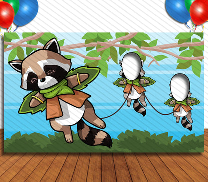 Flying Racoons, Animal Theme Face Cutout, 42x72" Photo Stand-in, Party Selfie Photo Prop