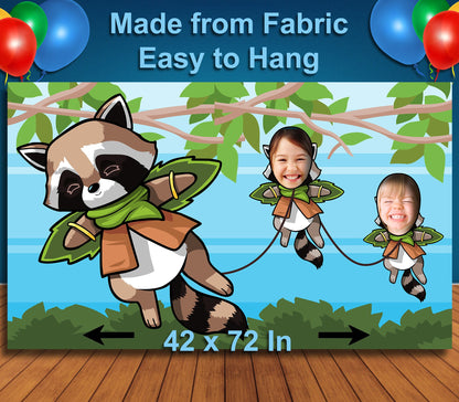 Flying Racoons, Animal Theme Face Cutout, 42x72" Photo Stand-in, Party Selfie Photo Prop