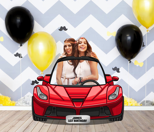 Red Ferrari Car Photo Prop, Sports Car DIY, Personalized, Customized, Photo booth Selfie Frame