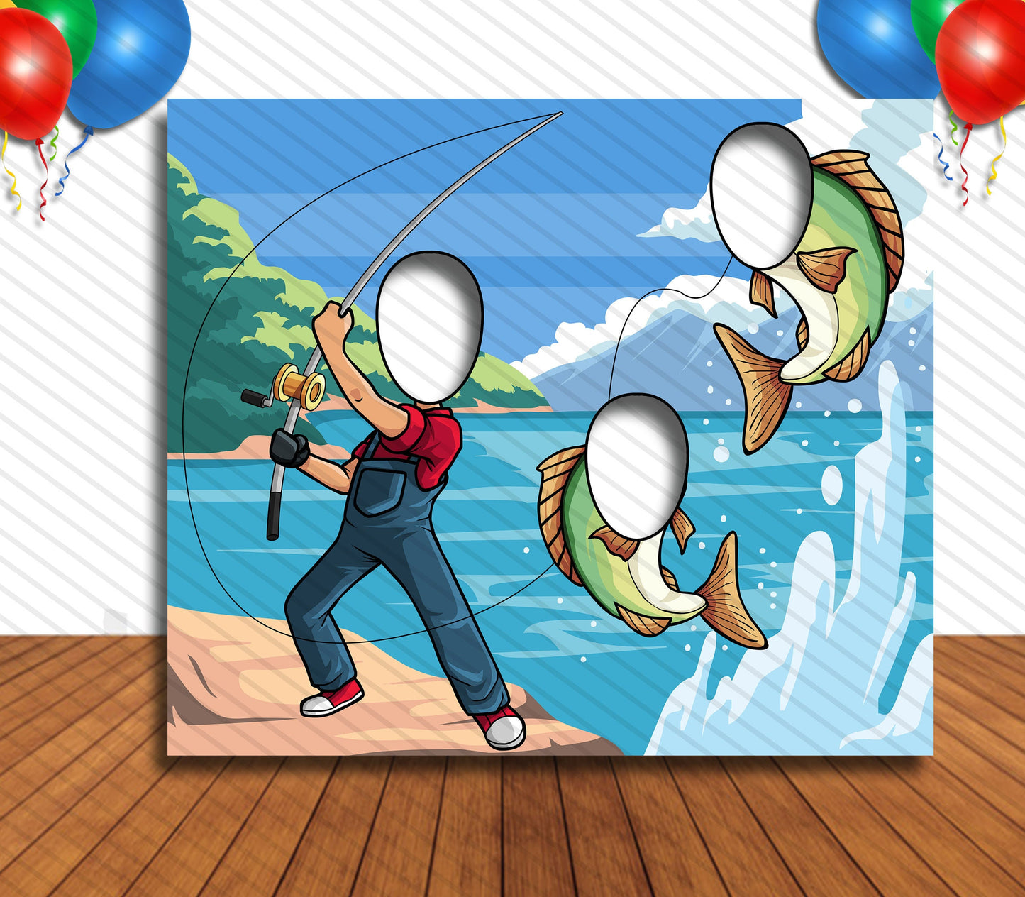 I Got A Fish, Fishing Face Cutout, Hole in Face, 36x42" Photo Stand-in, Party Selfie Photo Booth Prop, Fisherman Birthday, Party Decoration