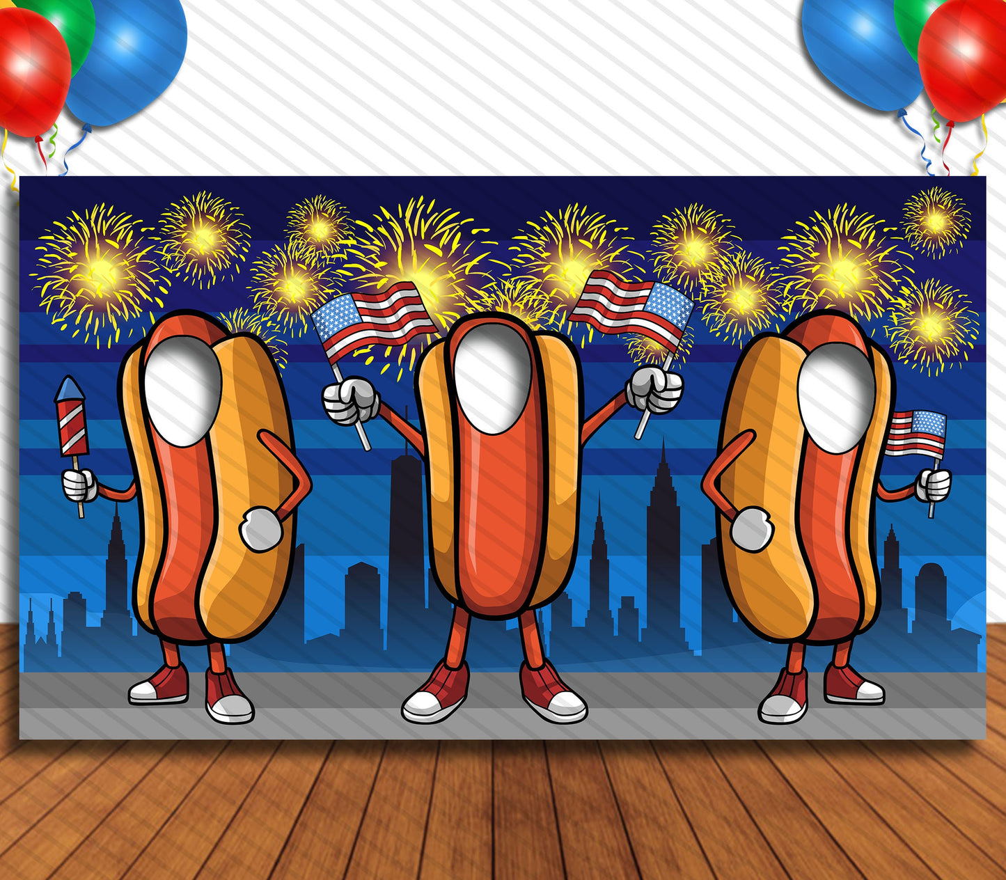 Hotdog, BBQ, 4th of July, Independence Day, Theme Face Cutout, 42x72" Photo Standee, Party Selfie Photo Prop