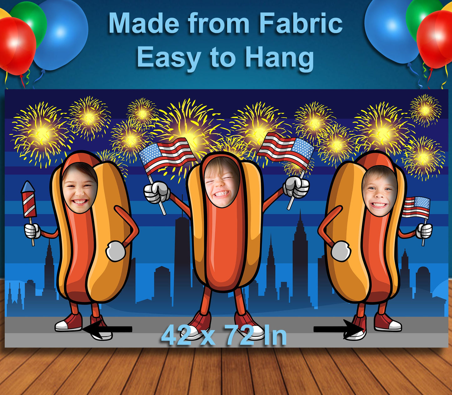 Hotdog, BBQ, 4th of July, Independence Day, Theme Face Cutout, 42x72" Photo Standee, Party Selfie Photo Prop