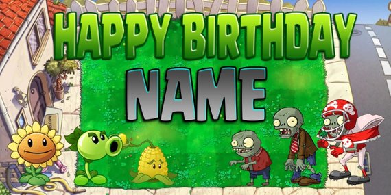 plants vs. Zombies, Personalized, Customized, Birthday Banner